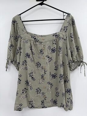 Angels Forever Young Sage Green Floral Square-Neck Top Size 1X